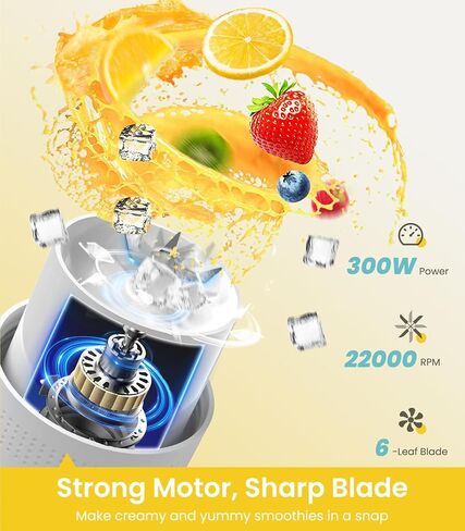 Portable Blender, 300W Blender for Smoothies and Shakes, 22 oz Smoothie Blender with 6 Blades, BPA Free, USB-C Rechargeable, Handle and Straw Lid, Mini Travel Blender for Anywhere, Clear in Saudi Arabia