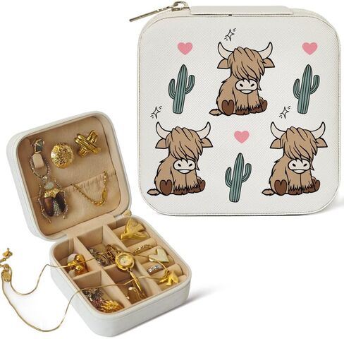 Western Jewelry Box Case Highland Cow Travel Jewelry Organizer Gifts Christmas Gifts for Women Country Girls Cowgirl Stuff Portable Travel Accessories, Highland Cow Jewelry Box in Saudi Arabia