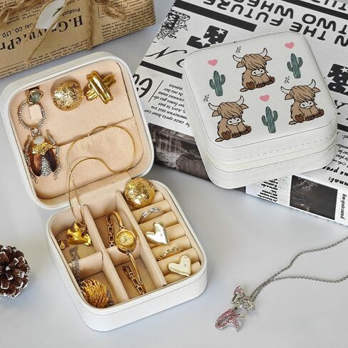 Western Jewelry Box Case Highland Cow Travel Jewelry Organizer Gifts Christmas Gifts for Women Country Girls Cowgirl Stuff Portable Travel Accessories, Highland Cow Jewelry Box in Saudi Arabia