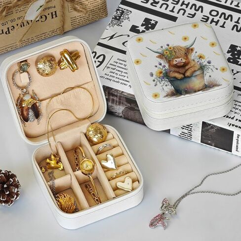 Western Jewelry Box Case Highland Cow Travel Jewelry Organizer Gifts Christmas Gifts for Women Country Girls Cowgirl Stuff Portable Travel Accessories, Highland Cow Jewelry Box in Saudi Arabia