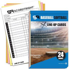 Baseball/Softball Lineup Cards – 16 Player Book Format Lineup Cards for 24 Games – Flipbook Carbon Copy 4 Part Form – Time Saving and Practical Coaching Accessories