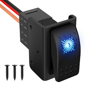 RVBOATPAT 12 Volt Rocker Switch 3 Pin Spst On/Off 20A 12V 10A 24V Blue Led Rocker Switch Panel Mount for Marine Boat Car Automotive