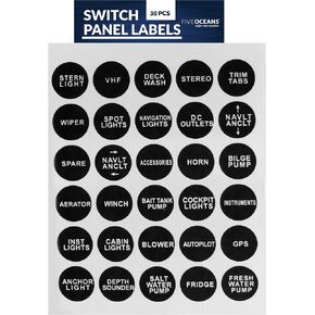 Five Oceans Boat Switch Panel Labels, Marine Boat Dash Board Instruments Decal, Rocker Switch Circuit Panel Sticker, 30 Pcs per Sheet, for Boats, RVs, Caravans - FO3928