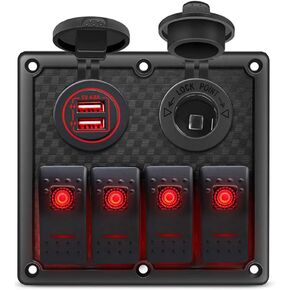 Gerguirry 4 عصابة الأحمر البحرية لوحة التبديل الروك مع الصمامات 12V / 24V شاحن USB مزدوج ومقبس الطاقة تبديل لوحة التبديل للماء للسيارة البحرية RV شاحنة قارب in Kuwait