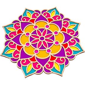 Bnesi Wooden DIY Floral Rangoli Mat Easy to Use or to Fill Rangoli Template Rangoli Decorative Boards for Indian Traditional Festival New Year Decor (Wood, Floral)