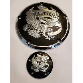 Gloss Black Live to Ride Derby Cover and Ignition Timing Cover Combo for Harley Twin Cam 1999-20