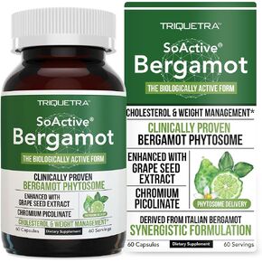 SoActive Bergamot: 2.5X More Effective, Italian Citrus Bergamot Phytosome - Clinically Validated | Enhanced with Grape Seed Extract & Chromium - Supports Cholesterol & Cardiovascular (60 Capsules)
