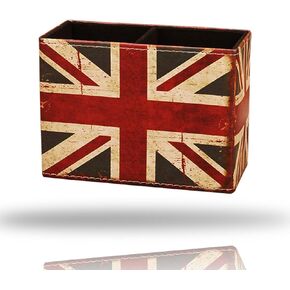 American Flag Desk Organizer, PU Leather Retro Vintage Cool Supplies, Patriotic Decor Pen Pencil Holder Office Home Accessories (USA Flag)