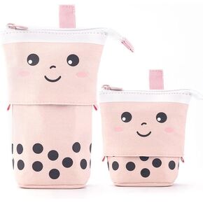 Cute Pen Pencil Telescopic Holder Pop Up Stationery Case, Stand-up Retractable Transformer Bag Standing Organizer, Great for Christmas Holiday New Year Gift Office Bag(Pink)