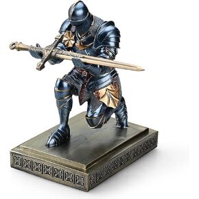 Medieval Armored Warrior Knight Pen Holder Desk Organizers and Accessories Resin Pencil Holder Paperweight as Gift with a Cool Letter Opener for Desk (Blue)