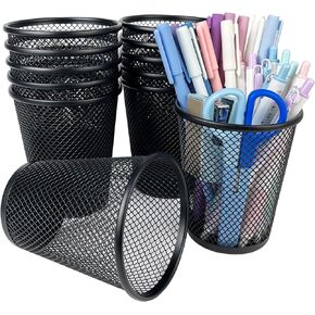 12 Packs Pen Holders, Mesh Pen Cup, Metal Pencil Holders for Desk, Multifunctional Organizer for Office School Home Makeup Brush (Black)