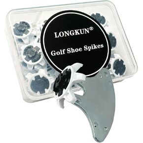 Golf Shoe Spikes,28 Pcs Golf Spikes Replacements with 1 Pcs Golf Shoe Cleats Wrench Easy Installation Second Generation (White Grey) LONGKUN in Kuwait