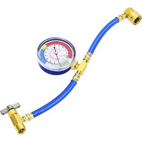 Refrigerator Freon Recharge Kit, R134A AC Refrigerant Charge Hose Set with Pressure Gauge,1/2" Acme, A/C Recharge Measuring U-Hose Can Tap, Perfect for Car AC Air Conditioning Refrigerant