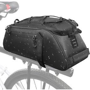 WOTOW Bike Rack Bag Waterproof - 9.5L Large Capacity Bike Trunk Bag, Reflective Bicycle Saddle Panniers, Cycling Bag Back Seat Storage Cargo Carrier Pouch with Shoulder Strap & Hook (Black-9.5L)