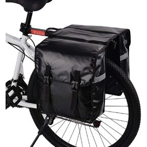CamGo Waterproof Bike Double Panniers Strap-on Extendable Cycling Rear Seat Rack Bags Bicylcle Accessory Storage Luggage with Rain Cover (Black)