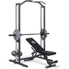 Compact Smith Machine with Adjustable Bench
