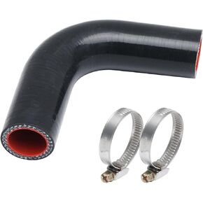 Automotive universal silicone hose, 90 Degree elbow, 4" (102 mm) ID, 4" (102 mm) leg length, 0.2" (5 mm) wall thickness, reinforced design withstands up to 80 PSI pressure with 2PCS T-Bolt Clamps