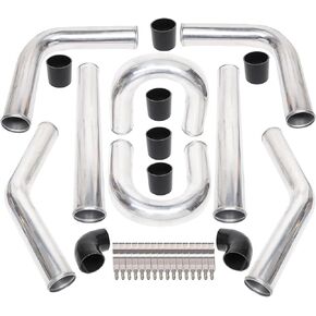 Universal 8 Pcs 2.5-Inch Intercooler Piping Kit + U Bend + T-Bolt Clamps + Silicone Couplers