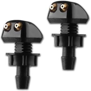 Gseigvee Pack-2 Front Windshield Washer Nozzles, Double-hole Jet Straight Column Water Sprayer, Window Wiper Nozzle, Fit for Most Cars Washer Spray Jet Kit (Black)