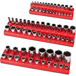 Magnetic Socket Organizer - 3 Piece Blue Metric Socket Holder Kit - 1/2-inch, 3/8-inch, 1/4-inch Drive - Holds 73 Sockets - Professional- Grade - Magnetic Socket Tray in Kuwait