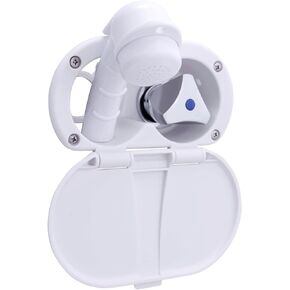 Ambassador Marine Trinidad- Transom Shower (Cold Only), Arctic White Cup & Lid, Small Arctic White Sprayer, 10' White Rubber Hose, Chrome Trinidad Handle - 136-0207-AW-W