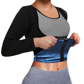 Sauna Suit for Women Sweat Body Shaper Jacket Hot Waist Trainer Long Sleeve Zipper Shirt Workout Top