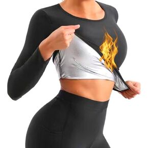 NANOHERTZ Sauna Sweat Suit Weight Loss Shapewear Top Trainer Workout Body Shaper Sweatsuit Long Sleeve Shirt Women