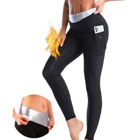 NANOHERTZ Sauna Sweat Suit Weight Loss Shapewear Shorts Pockets Waist Trainer Body Sweatsuit Exercise Fitness Gym Women Girls