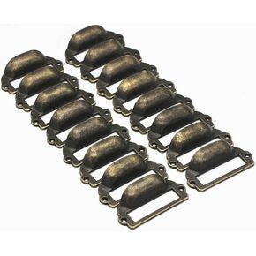 WEICHUAN 16PCS Zinc Alloy 1-5/8" x 3-1/4" Antique Bronze Apothecary Drawer Pulls Card Catalog Drawer Pulls Card Holder Drawer Pulls Drawer Pulls with Label Holders