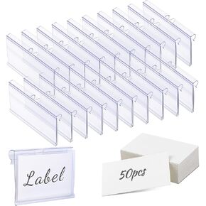 100 Pcs Wire Shelf Label Holders with 100 Paper Inserts, Wire Label Holder Plastic Shelf Tags for Wire Shelving Metro Shelving Clips Shelf Label Clips Compatble with 1-1/4 Inch Shelves