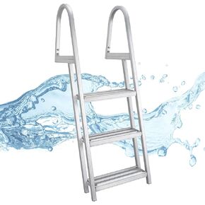 RecPro Marine Pontoon Boat Dock Heavy Duty Aluminum 4 Step Removable Boarding Ladder AL-A4…