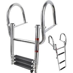 3 Step Pontoon Boat Ladder,Heavy Duty Telescoping Boat Boarding Ladder with Wide Steps, Folding Boat Swim Ladder,Dock Ladder with Hand Railings
