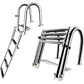 Folding 4 Step Marine Ladder Stainless Steel Heavy Duty Telescoping Ladder for Boat Yacht Dock