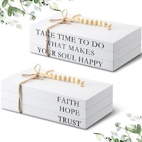 3 Piece Decorative Books Set White Home Decor Coffee Table Decor Rustic Stacked Decorative Books Stacked Books for Home Coffee Tables Shelves Stack Farmhouse Decor (Inspirational Style)