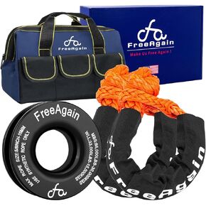 Soft Shackle & Recovery Ring Kit (2PCS 1/2in x 22in - 48300LBS Shackles + 1 Snatch Pulley Ring) for Winch Tackle Pulley System