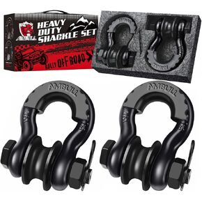 Upgraded Snatch Block, 3/4" D Ring Shackle (2 Pack) 22,000lb Break Strength with Towing Pulley, Heavy Duty Offroad Recovery Accessory for Truck, Tractor, ATV & UTV - Black
