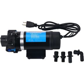 Amarine Made AC 110V مضخة ضغط المياه ذاتية التحضير، مضخة غسيل المياه العذبة 160PSI/11bar 7LPM AMPS:0.8A MAX.AMPS:1.5A مضخة الحجاب الحاجز للقافلة/RV/القارب/البحرية (DP-160S)