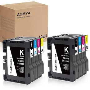 خرطوشة حبر التسامي الأحدث من Aomya SG500 SG1000 متوافقة مع طابعة Sawgrass Virtuoso SG500 SG1000 (2 أسود، 2 سماوي، 2 أرجواني، 2 أصفر، 8 عبوات) أحدث شريحة محدثة in Kuwait