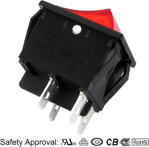 uxcell AC 20A/125V 22A/250V DPST 4 Pins 2 Positions I/O On/Off Boat Rocker Switch w Backlit Red Light in Saudi Arabia