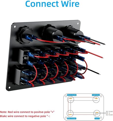 6 عصابة مقاومة للماء للقوارب البحرية لوحة التبديل الروك حامي الزائد 12-24 فولت 36 وات شاحن سيارة USB مزدوج QC3.0 + الفولتميتر الرقمي LED + مقبس ولاعة السجائر للقوارب والبحرية وUTV والشاحنة والسيارة (أزرق) in Kuwait