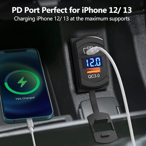 [جديد 2022] استبدال مفتاح مقبس شاحن السيارة USB C، منفذ USB مزدوج PD وQC3.0 12 فولت/24 فولت مع الفولتميتر LED للقوارب البحرية والحافلات والمركبات على الطرق الوعرة وعربة الجولف RV، إلخ. in Kuwait
