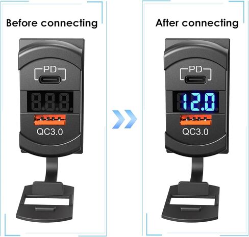 [جديد 2022] استبدال مفتاح مقبس شاحن السيارة USB C، منفذ USB مزدوج PD وQC3.0 12 فولت/24 فولت مع الفولتميتر LED للقوارب البحرية والحافلات والمركبات على الطرق الوعرة وعربة الجولف RV، إلخ. in Kuwait