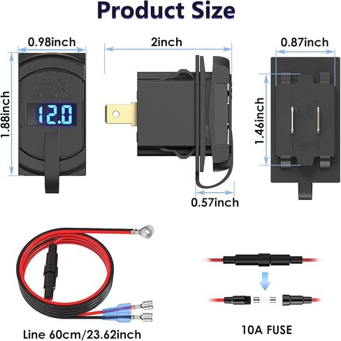 [جديد 2022] استبدال مفتاح مقبس شاحن السيارة USB C، منفذ USB مزدوج PD وQC3.0 12 فولت/24 فولت مع الفولتميتر LED للقوارب البحرية والحافلات والمركبات على الطرق الوعرة وعربة الجولف RV، إلخ. in Kuwait