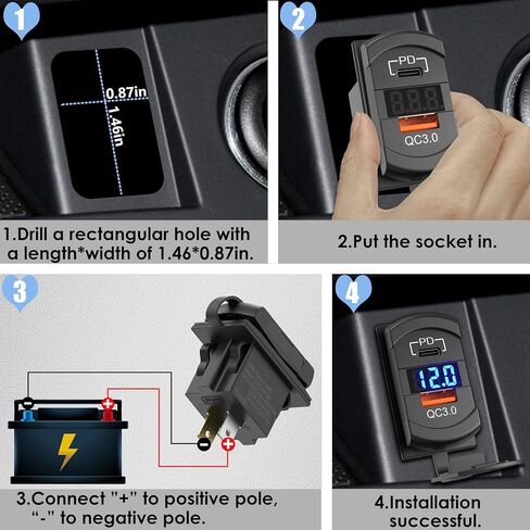 [جديد 2022] استبدال مفتاح مقبس شاحن السيارة USB C، منفذ USB مزدوج PD وQC3.0 12 فولت/24 فولت مع الفولتميتر LED للقوارب البحرية والحافلات والمركبات على الطرق الوعرة وعربة الجولف RV، إلخ. in Kuwait