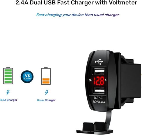 3 Gang Rocker Switch Aluminum Panel with Voltmeter & Dula USB Charger (4.8 Amp) 12V/24V DC Rocker Switch with Night Glow Stickers, Waterproof for Marine, Boat, Car, Truck, Jeep (Green) in Kuwait