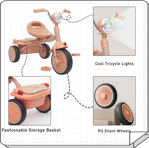 UBRAVOO Baby Tricycle, Foldable Toddler Trike with Pedals, Cool Lights, Durable Wheels and Comfortable Seat, Baby First Walker Trike for 1-5 Years Old Girls, Boys in Saudi Arabia