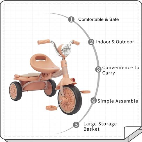 UBRAVOO Baby Tricycle, Foldable Toddler Trike with Pedals, Cool Lights, Durable Wheels and Comfortable Seat, Baby First Walker Trike for 1-5 Years Old Girls, Boys in Saudi Arabia