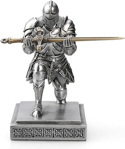 Medieval Armored Warrior Knight Pen Holder Desk Organizers and Accessories Resin Pencil Holder Paperweight as Gift with a Cool Letter Opener for Desk (Blue) in Kuwait