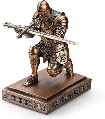 Medieval Armored Warrior Knight Pen Holder Desk Organizers and Accessories Resin Pencil Holder Paperweight as Gift with a Cool Letter Opener for Desk (Blue) in Kuwait