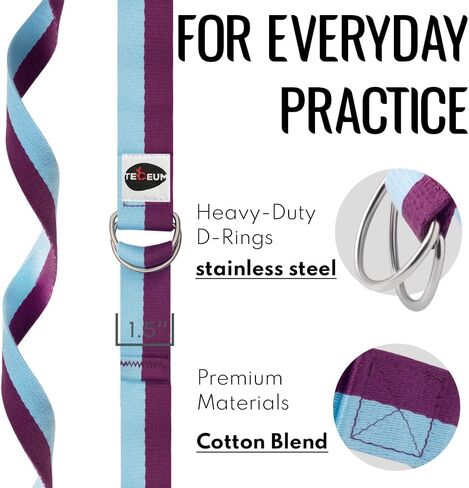 [NEW 2024] TECEUM Yoga & Mat Strap – 2 IN 1 – Cotton – 6 ft 8 ft 10 ft (15+ colors) – Adjustable Non-Slip Belt for Yoga, Pilates, Stretching, Physiotherapy, Fitness & Home Workout – For Carrying Mats in Saudi Arabia